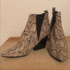 Snakeskin print booties